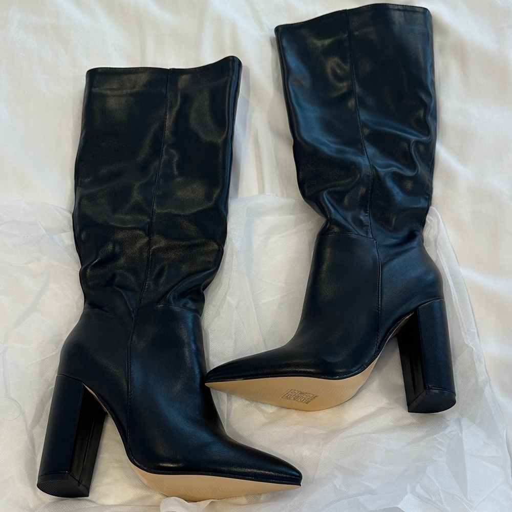 Black Knee-High Leather Boots - Picture 5 of 6